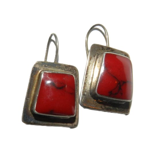 ATI Red Jasper Sterling Earrings 925 Silver Mexico - Picture 2 of 8